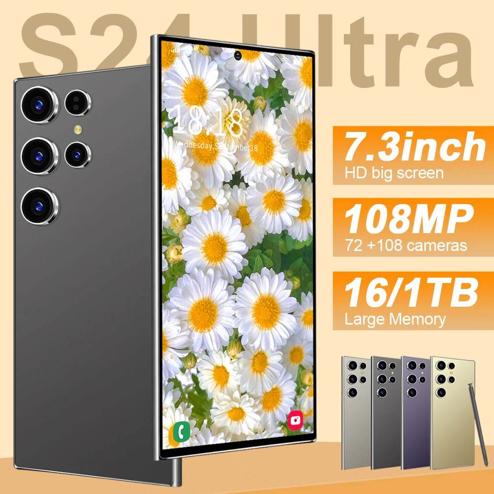 2025New S24 Ultra 7.3HD Cellphones Global Version 4G 5G Original Smartphone Dual SIM Android 14 Cell Phone 7800mAh Mobile Phones