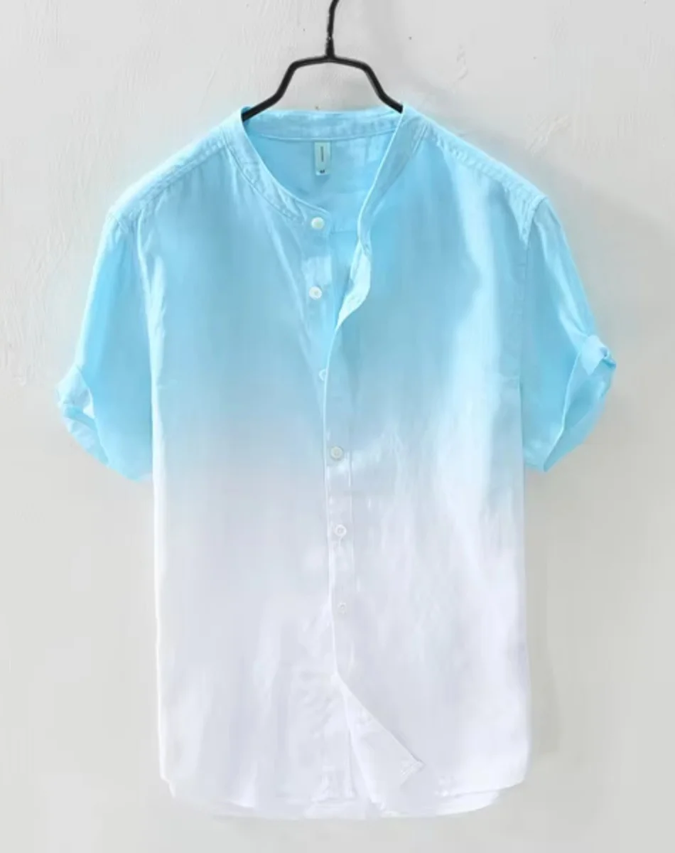 Рубашки с короткими рукавами Льняные Прохладные и дышащие Удобные и полезные материалы Градиентные синие и однотонные льняные рубашки Гавайи