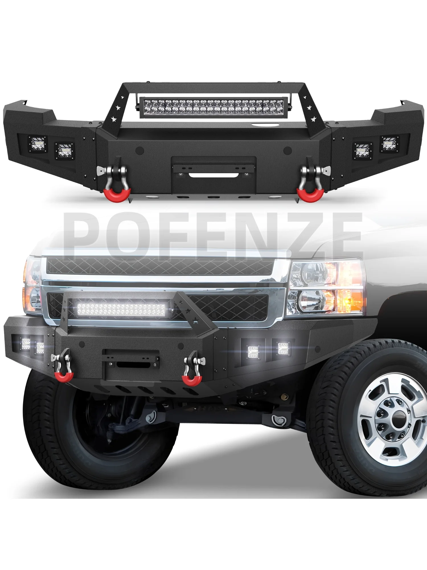 

Front Bumper for Chevy Silverado 2500/3500, Full Width Offroad Bumper Truck with Light and License Plate, Car Accessories