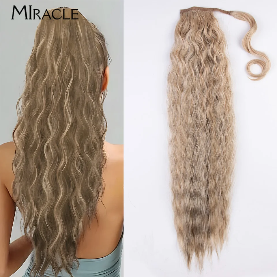 

MIRACLE Afro Curly Hair Extensions PonyTail 30 Inch Synthetic Hair Ponytail Wrap Around PonyTail Fake Hair Horsetail Hairpiece