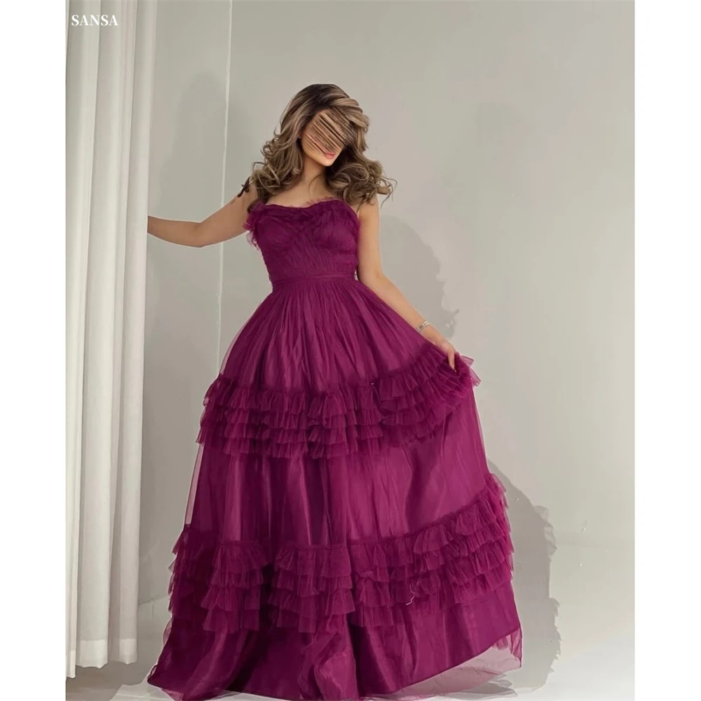 

Sansa Customized Purple A-line Tiered Ruffle Strapless Prom Dress Sleeveless Vestidos De Noche Floor-Length Formal Evening 2025