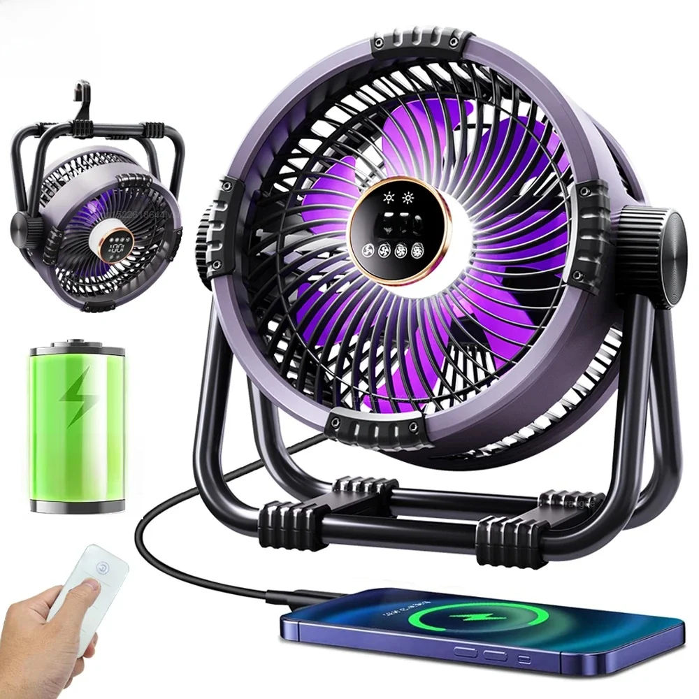 Camping-Ventilator, 20000 mAh, wiederaufladbar, tragbar, Outdoor-Camping-Ventilator, kabelloser Zelt-Deckenventilator mit LED-Licht, Camping-Luftzirkulator