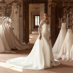 2026 Mermaid Wedding Dresses Luxury Long Sleeve Illusion Brides Bridal Dress Sequins 3D Flower Women‘s Bride Gown Customizd