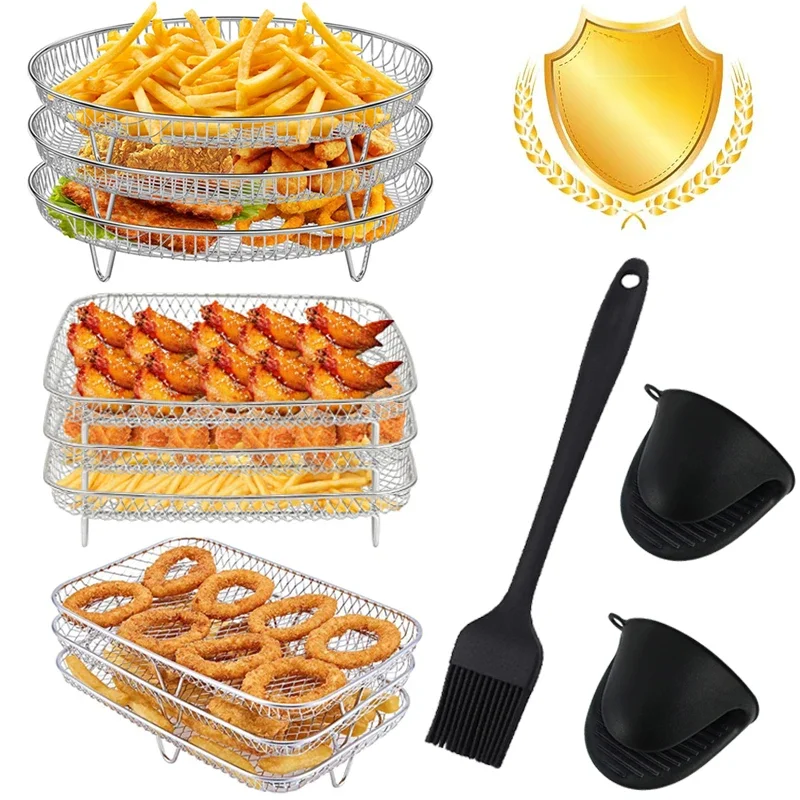 3-lagen Air Friteuse Rack Stapelbaar Grillen 304 Roestvrij Staal Airfryer Oven Grill Stoomboot Fornuis Keuken Gadgets Kookgerei - afbeelding 2