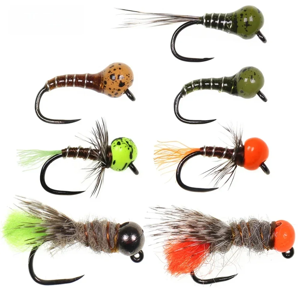 Vampfly 5 pièces/6 pièces tête de perle de tungstène décalée Perdigon nymphe perle de tungstène oreille de lièvre Dub Jig nymphe mouche sans ardillon humide Euro nymphe
