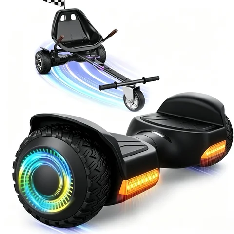GYROSHOES 2-in-1 Kids Hoverboard & Go Kart Combo – 6.5'' All-Terrain Self-Balancing Scooter with Go Kart Seat Attachment, Dual 250W Motors, Bluetooth Speaker, LED Lights, UL2272 Certified, Drifting Capability, Gift for Ages 6-12