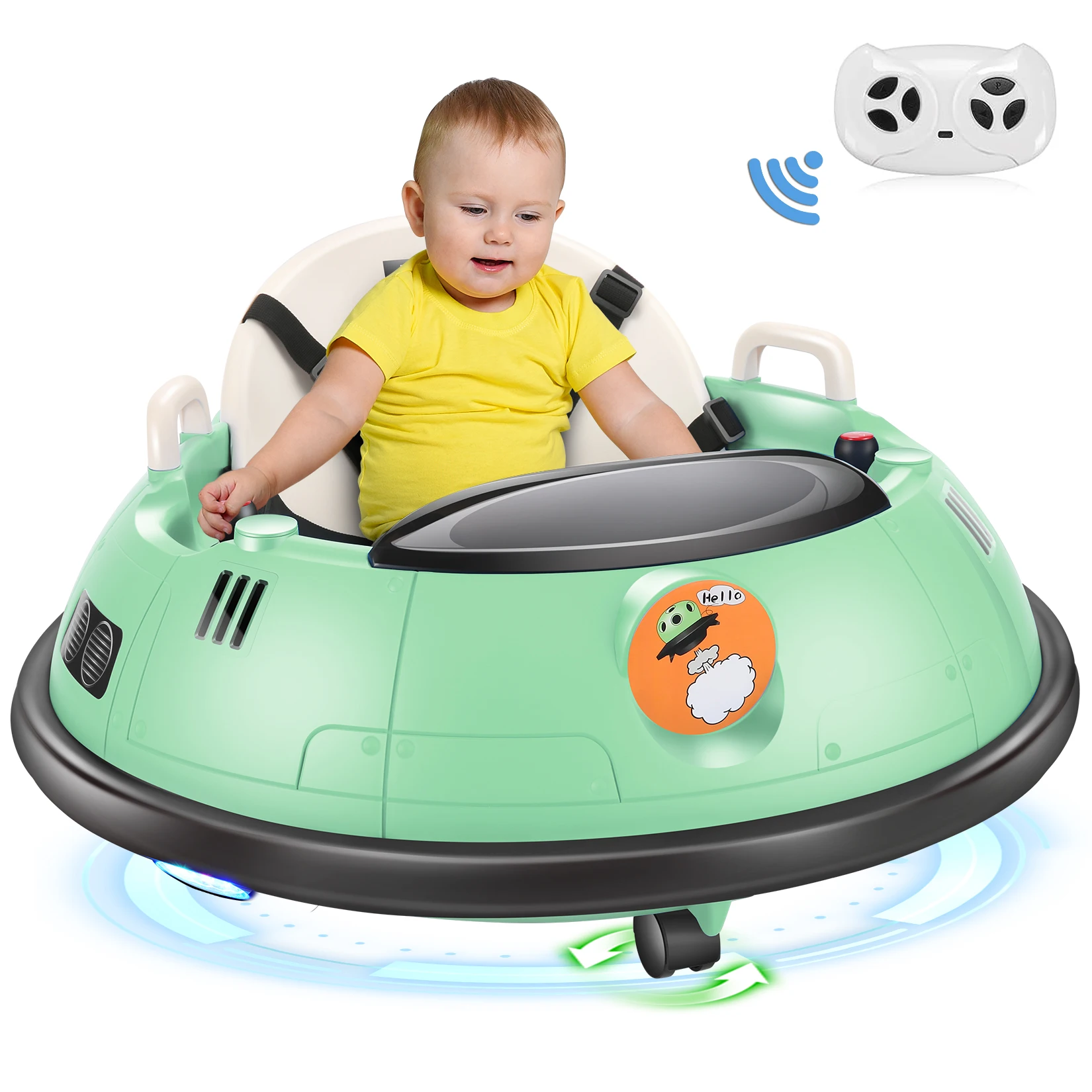 Bumper Cars for Toddlers with Remote, 12V Kids Bumper Car, 360 Degree Spin, 5-Point Harness, LED Lights & Horn, Baby Bumper Gift