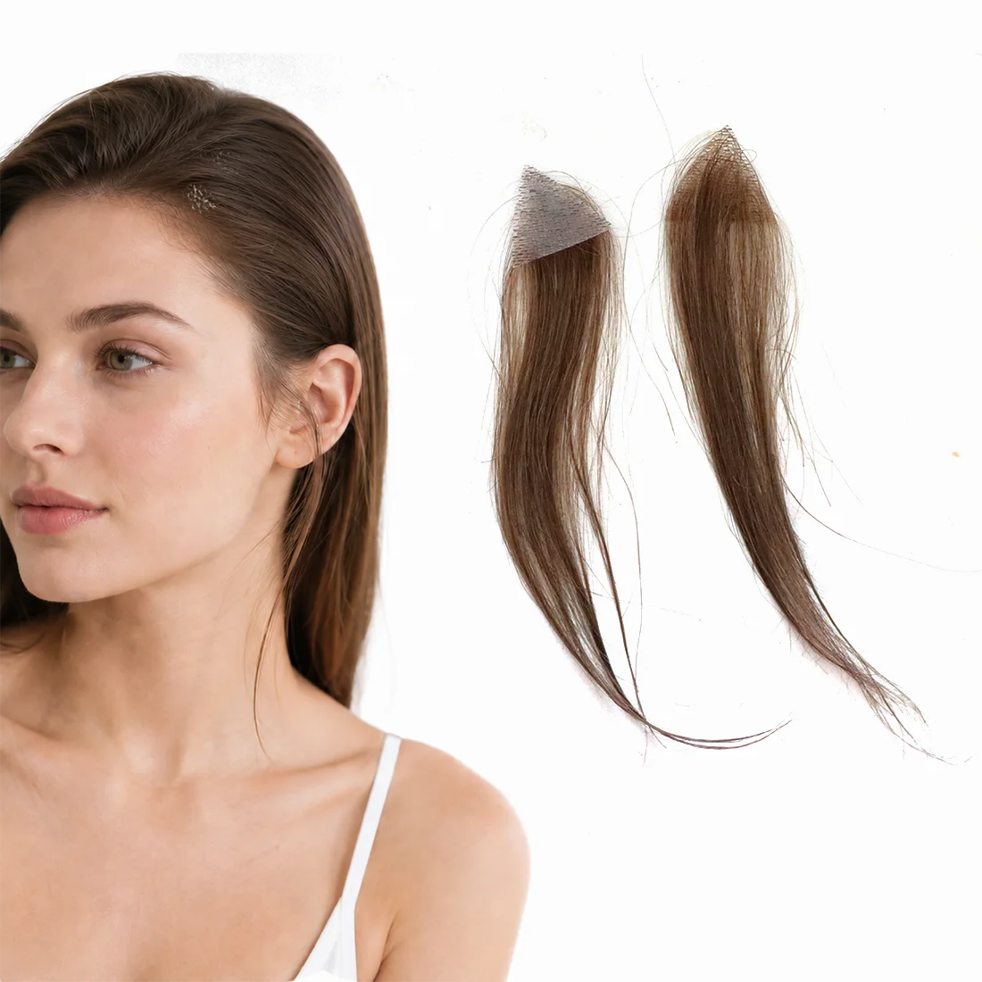 Invisible 3x3 Triangle PU Base Hairpiece for Women, Lightweight Hairline Topper Patch for Temple Coverage