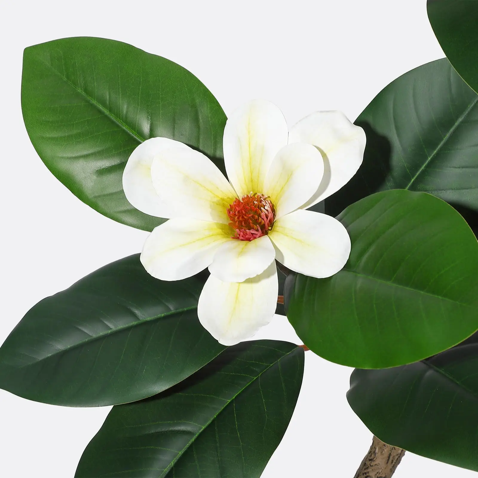 Plantes artificielles de 150 cm (5 pieds) en pot blanc, magnolia artificiel à 7 fleurs, grandes plantes artificielles pour intérieur/extérieur, maison, bureau, jardin, décoration moderne, cadeau de déménagement