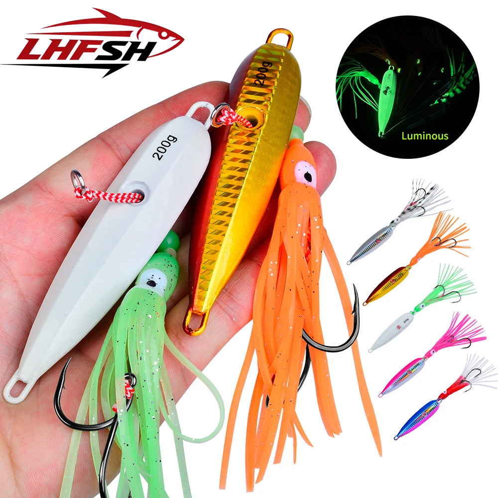 LHFSH 3/5 piezas 40g-200g Jigs de pesca lenta para calamar, cabezas de jig Inchiku, señuelos con faldas de pulpo, para pesca de Kingfish, Snapper y Grouper en Japón