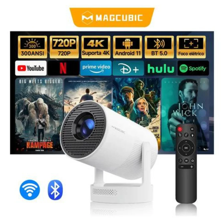 Projetor Smart Mini Portátil Hy300ultra Led 300ansi 4k Full Hd Android 11 Wi-fi6 Bt5.4, Projetor De Tv Inteligente Para