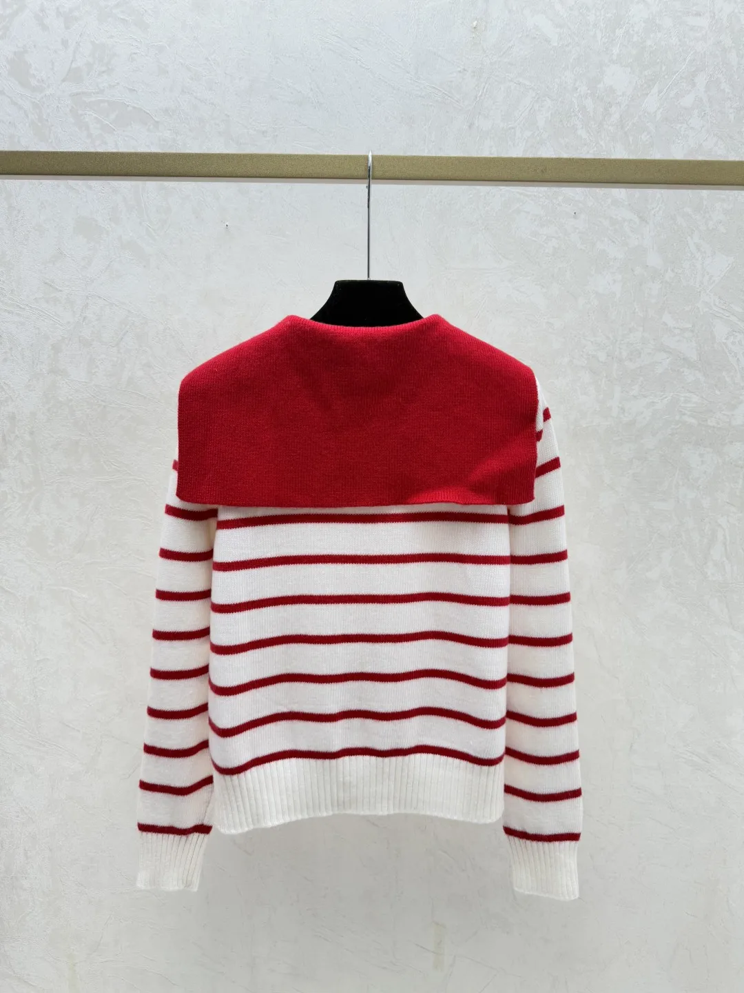 

26 Spring New Striped Navy Collar Knitted Top for Women's Trendy Casual College Style Long Sleeve Top