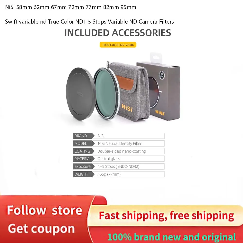 

NiSi 58mm 62mm 67mm 72mm 77mm 82mm 95mmSwift variable nd True Color ND1-5 Stops Variable ND Camera Filters