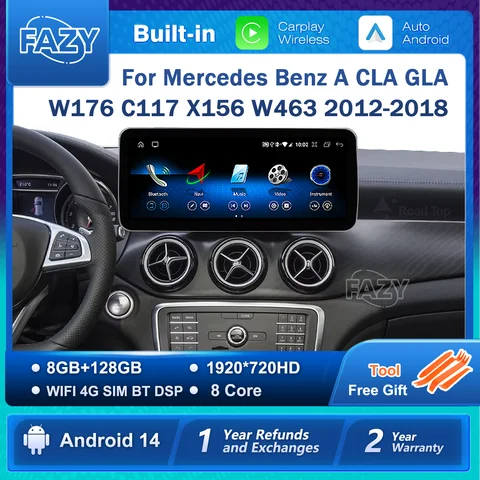 안드로이드 14 자동차 라디오 Carplay 안드로이드 자동 메르세데스 벤츠 A CLA GLA W176 C117 X156 W463 자동차 지능형 시스템 WIFI GPS Navi