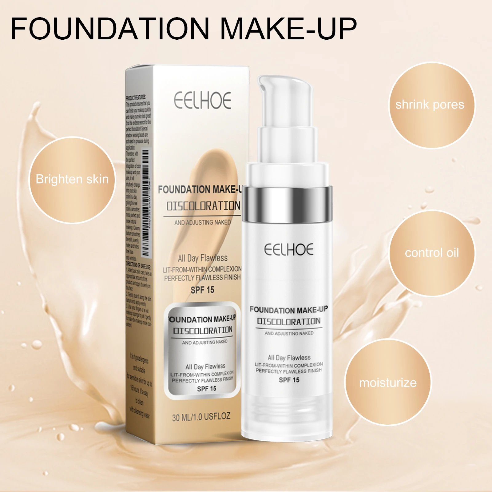 EELHOE Face Makeup Foundation Perfect Coverage Pore Shrink Moisturizing Oil Control Lasting Brightening Mild Makeup Foundaion
