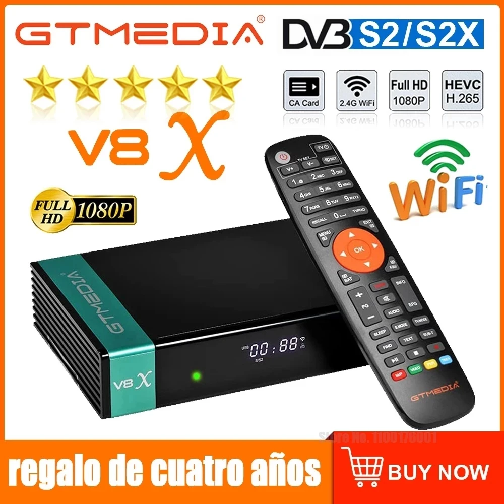 Ricevitore satellitare Gtmedia V8X DVB-S2X, dispositivo uguale a V8 nova/V8 honor, con WIFI integrato, 1080P, gtmedia V9 prime v9 super