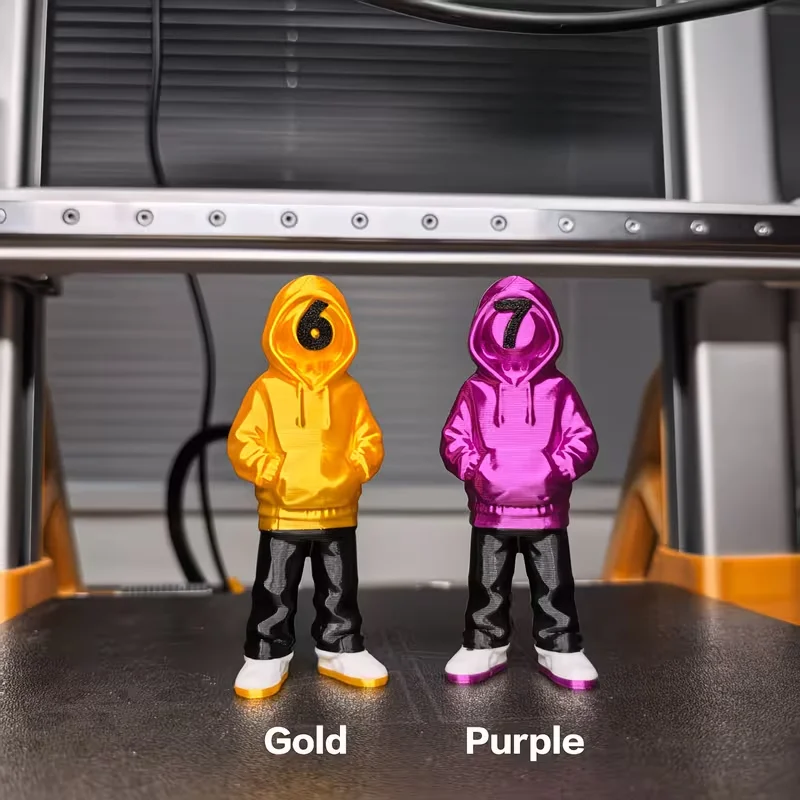 3D Printed Decorative Figure of Numbers 6 and 7, Dressed in Golden and Purple/Blue and Red, Standing Coolly Home Decor Figurines
