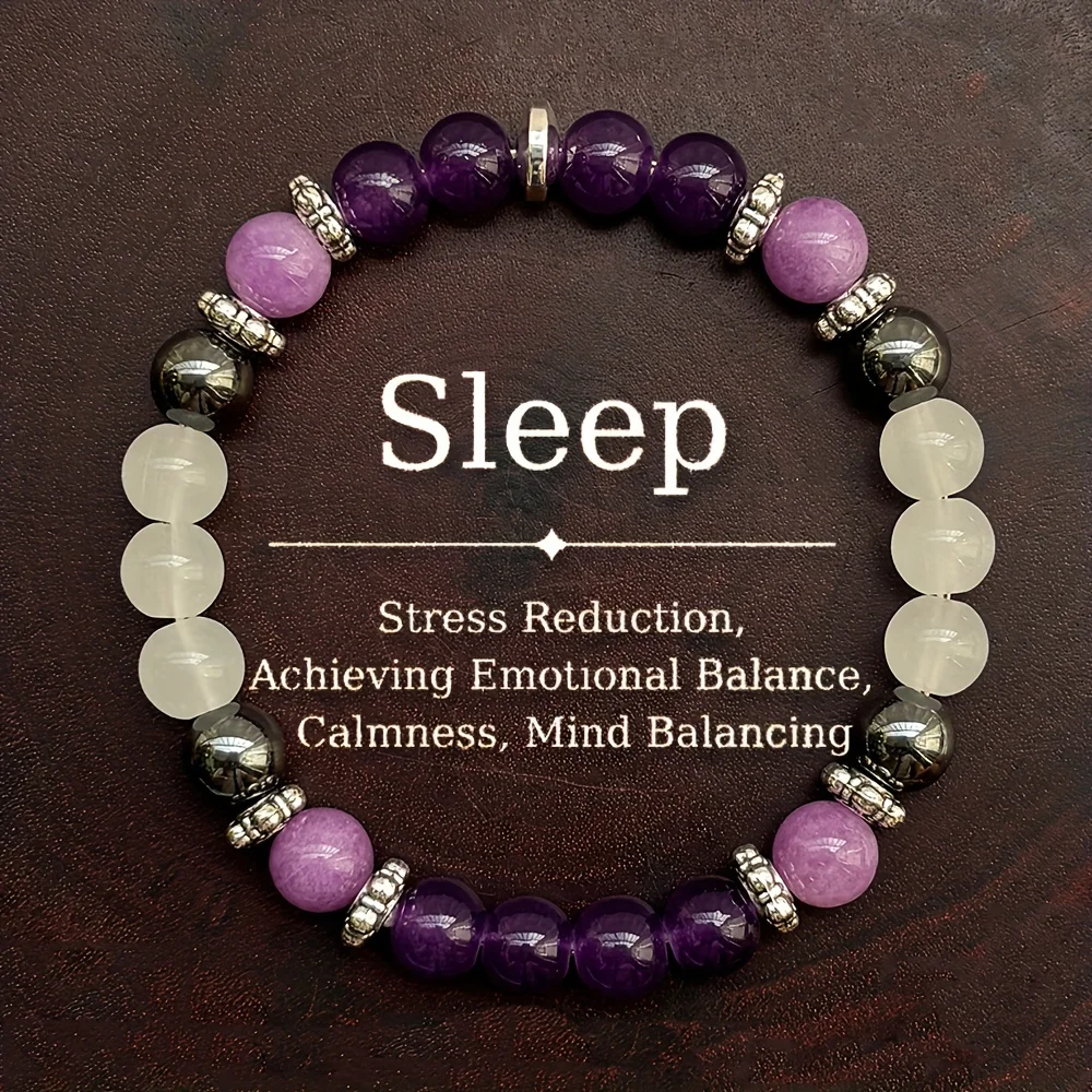 Pulsera de cuentas de piedra Natural hecha a mano, amatista y hematita, resiliencia al sueño, joyería homeopática para Unisex, 1 unidad