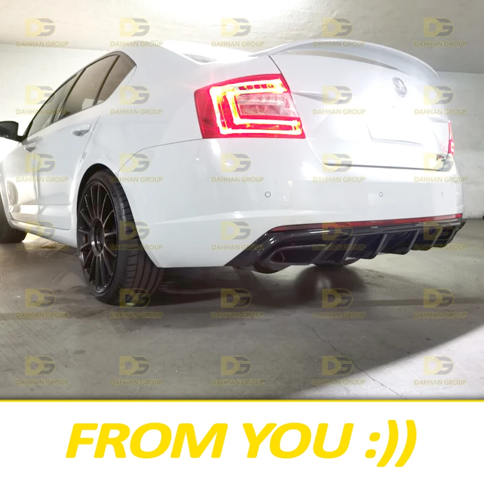 Difusor traseiro Valance Spoiler L e R saídas de plástico de alta qualidade, Skoda Octavia MK3 RS 2013-2019, Piano Gloss preto, Max Design