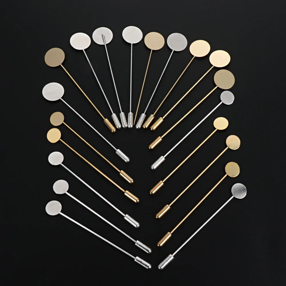 10 sztuk długa broszka Pin Plated imitacja perły stop miedzi Cabochon taca DIY sukienka z klapą tworzenia biżuterii broszki podstawowe akcesoria — zdjęcie 2