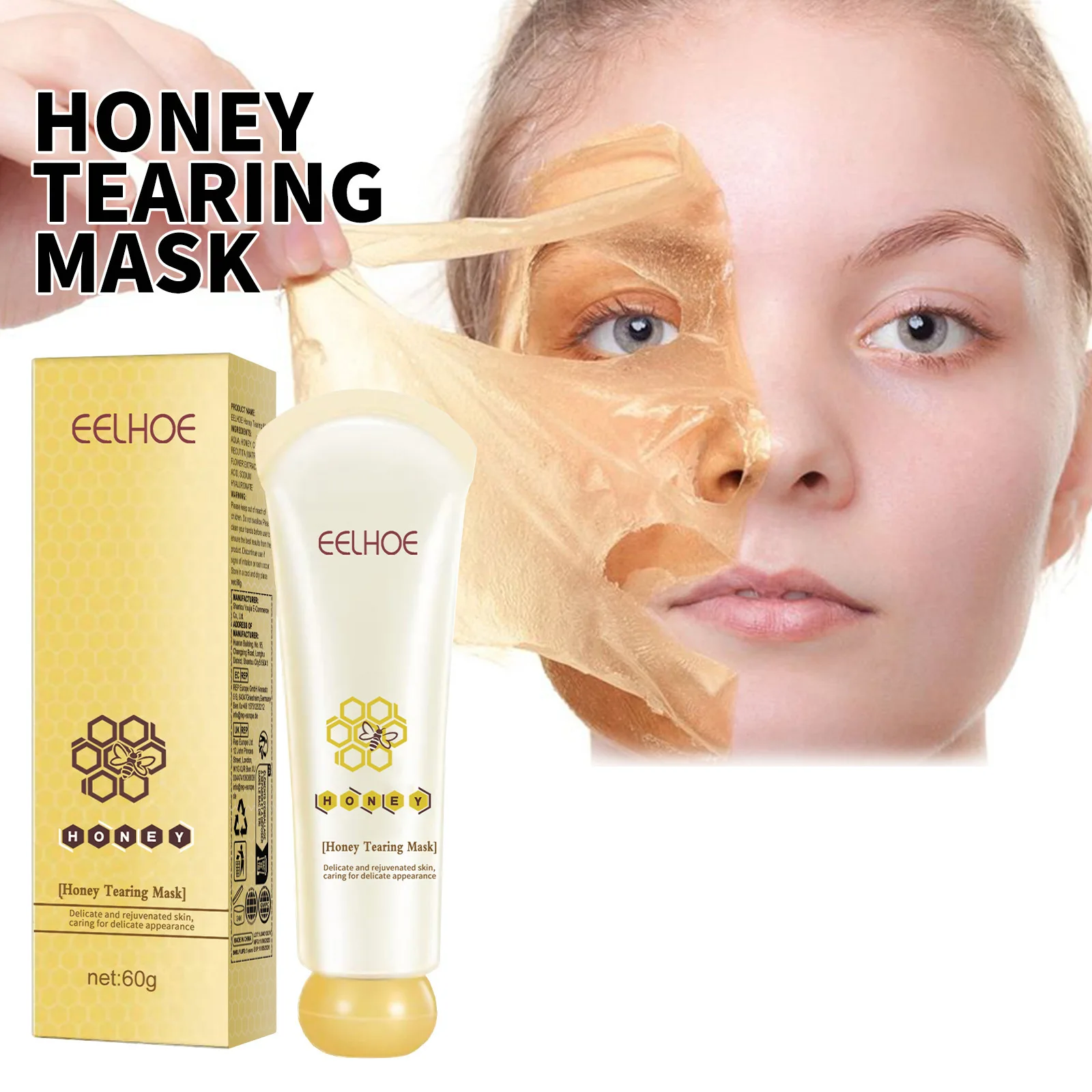 

Eelhoe 60g Honey Tearing Facial Mask Shrink Pores Brighten Dark Skin Remove Blackheads Oil Control Nourish Smooth Face Mask