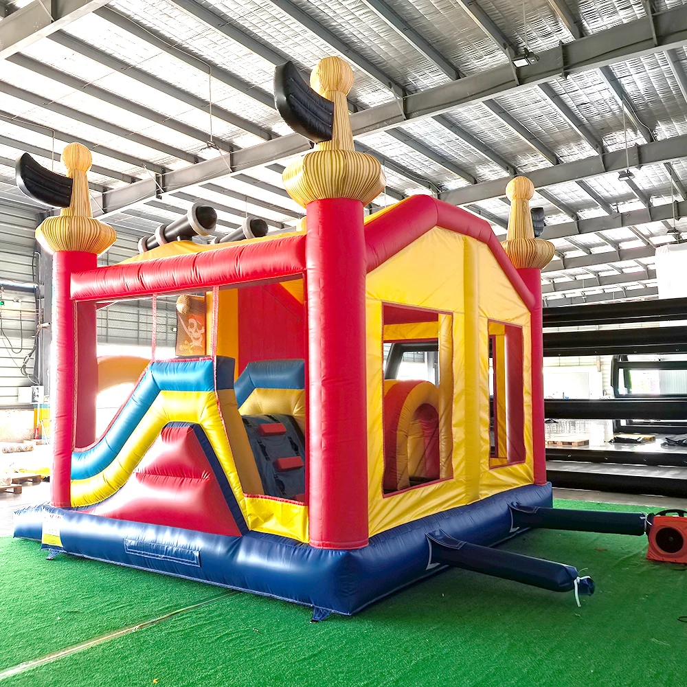 Château gonflable à rebond sur le thème des pirates, maison de saut pour enfants avec toboggan, grande zone de saut, maison de rebond pour location de fête, Evet