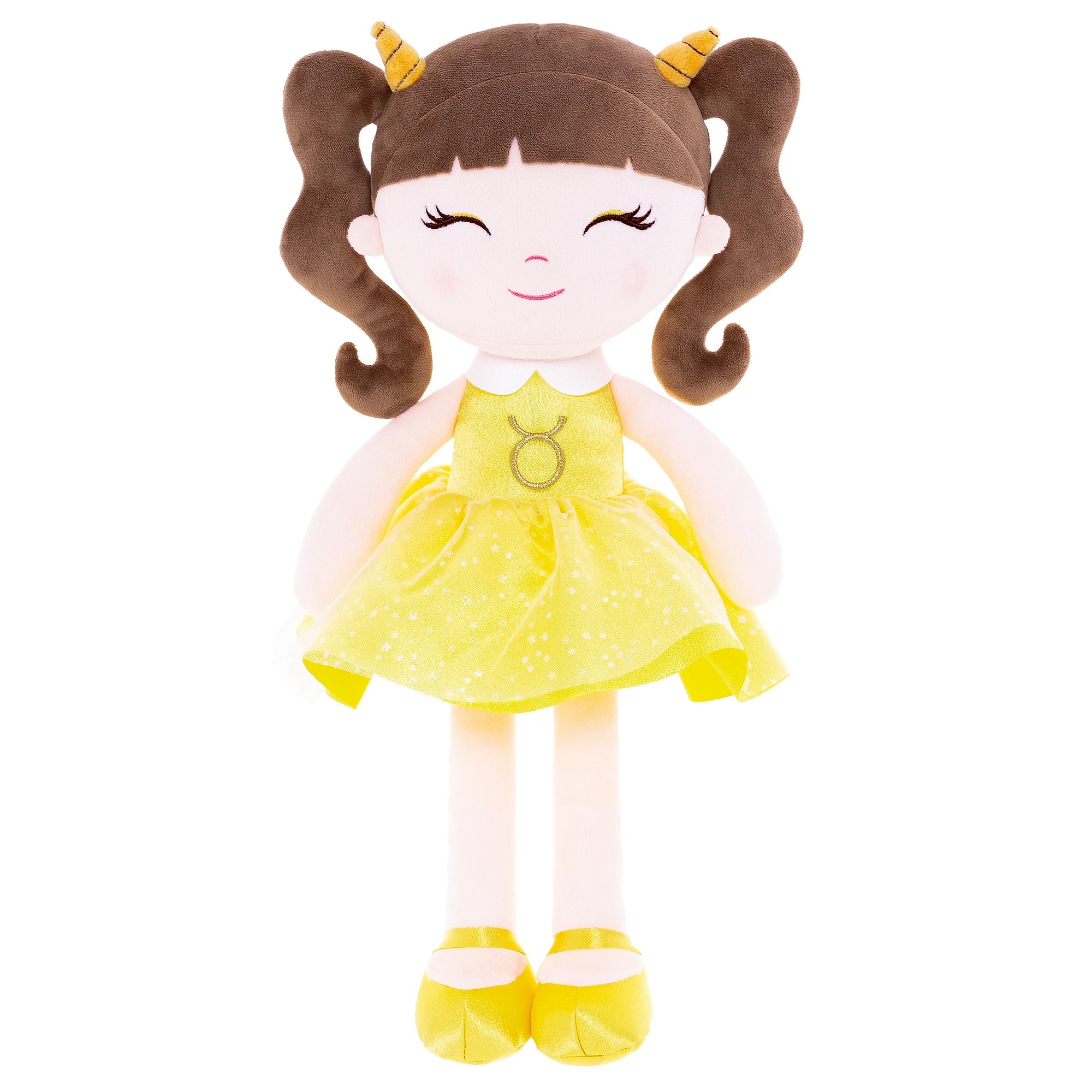 16 inches Baby Plush Doll Tauru Constellation Doll In Bright Yellow Skirt With Gift Box for Baby Girl Gifts