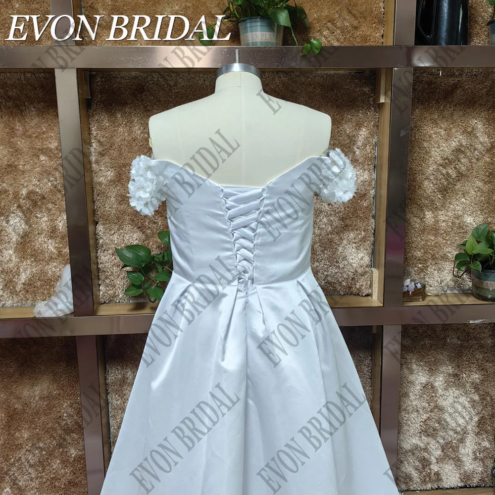 EVON BRIDAL Sexy Wedding Dress Plus Size Satin A-Line Lace Up Vestidos De Novia Off Shoulder V Neck Side Split Bridal Gowns