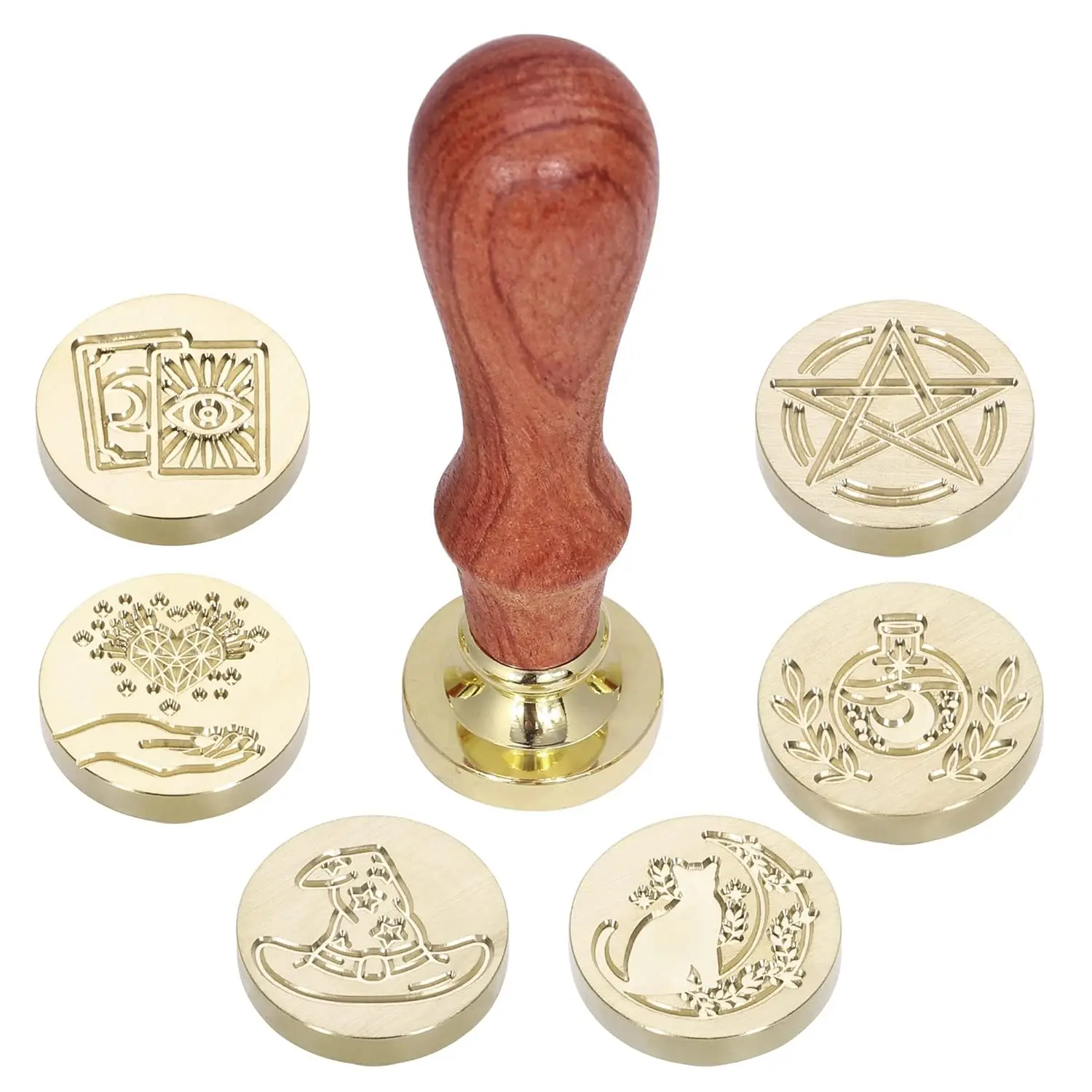 Wax Seal Stamp Gift Box Set, 6 Pieces Copper Sealing Heads , Vintage Kit for Invitations Letter Cards Envelopes Witchcraft