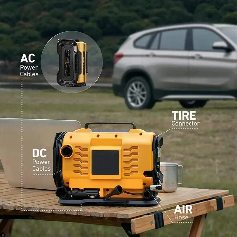 Compresseur d'air AC/DC 110V-230V, compresseur d'air portable à double alimentation, pompe de gonflage pour voiture, gonfleur de pneus pour voiture et vélo