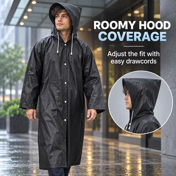 Adult lightweight Reusable Raincoat, 2-Piece Emergency Raincoat for Men and Women, with Hat and Drawstring 3 Adult lightweight Reusable Raincoat, 2-Piece Emergency Raincoat for Men and Women, with Hat and Drawstring 3