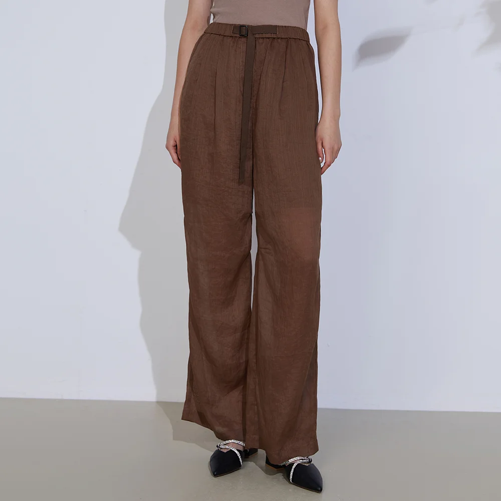 K2163W Calças femininas estilo linho ramie de alta qualidade, leves, respiráveis, pernas largas, casuais, chiques