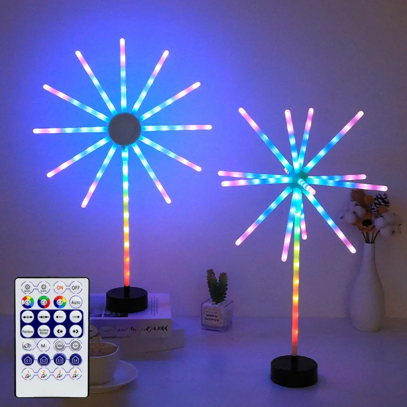 64/79LED Smart LED Lights, Fireworks Table Lamp APP and Remote Control, RGB Night Light, for Party Gifts Camping Summer Decor