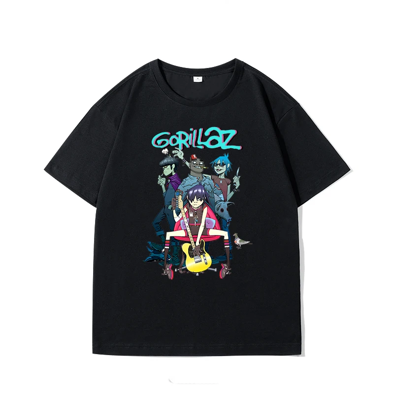 Hot Gorillaz Virtual Band Print Short Sleeve T-shirt Cotton Trendy Brand Men\'s and Women\'s Hip Hop Street Short Sleeve Tshirts