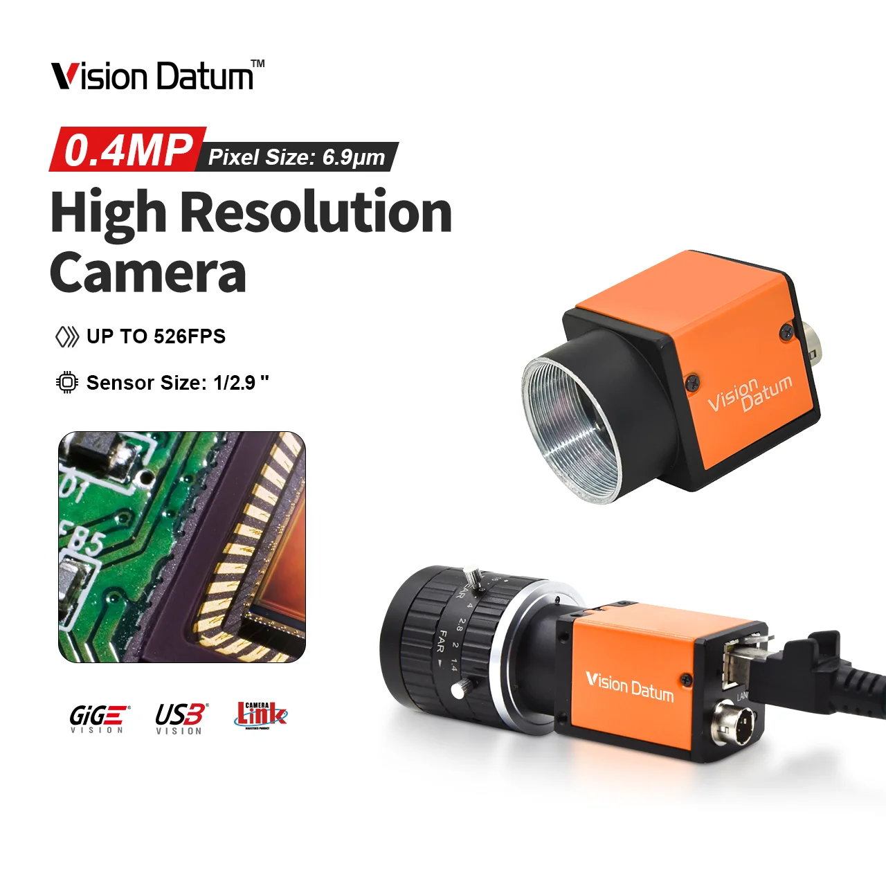 0.4MP 720 x 540 High Frame Rate Slow Motion 526fps SONY IMX287 USB3.0 Area Scan Camera For Automotive Industry