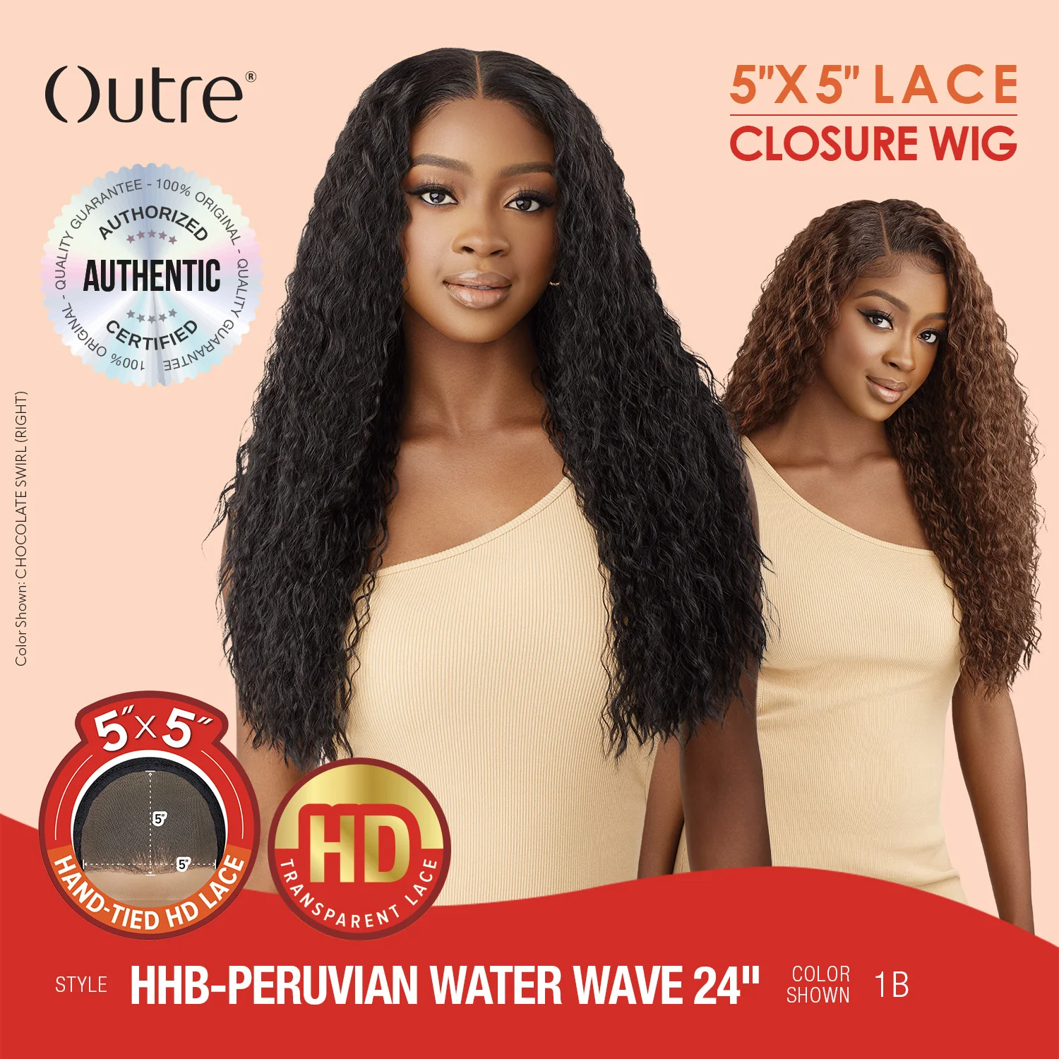 Outre-Peluca de cabello humano con cierre de encaje HD 5x5, postizo con ondas de agua peruanas de 24 ", textura suave y elegante