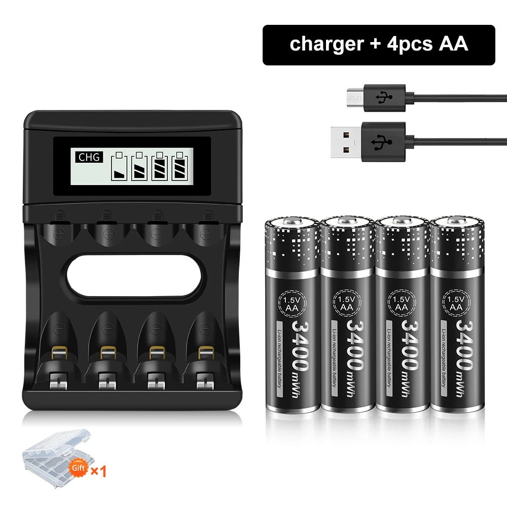 

PALO 100% Original 1.5V Li-ion AA Rechargeable Battery 3400mWh AA Lithium Battery 1.5V AA Battery With Battery Charger