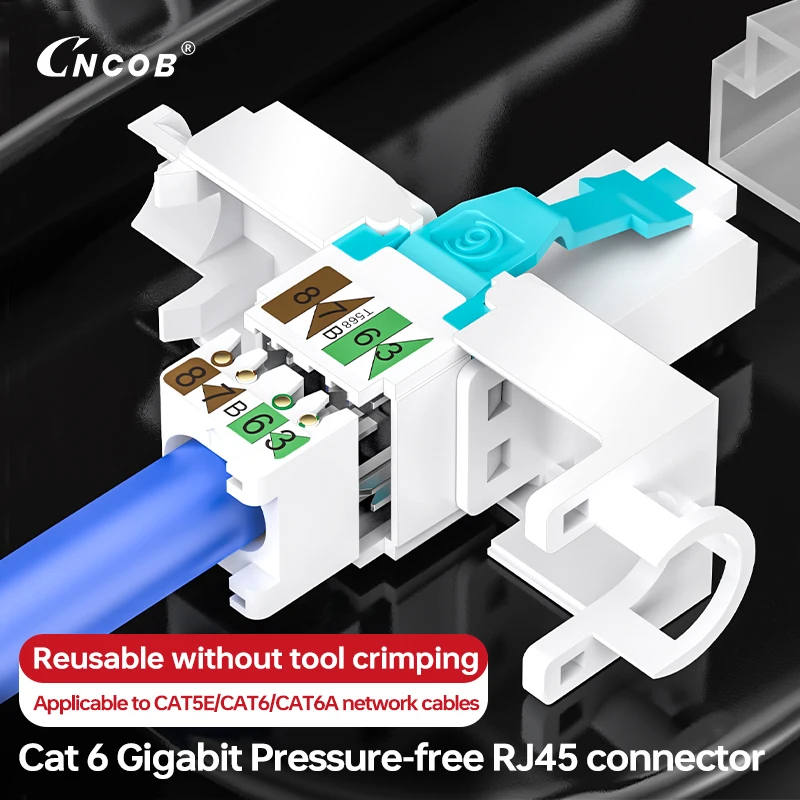 CNCOB Cat6 RJ45 Connector Unshielded Tool Free 50μ Gold Plated for Cat6 23-26AWG No Crimp Needed Precision Mold Ethernet Plug