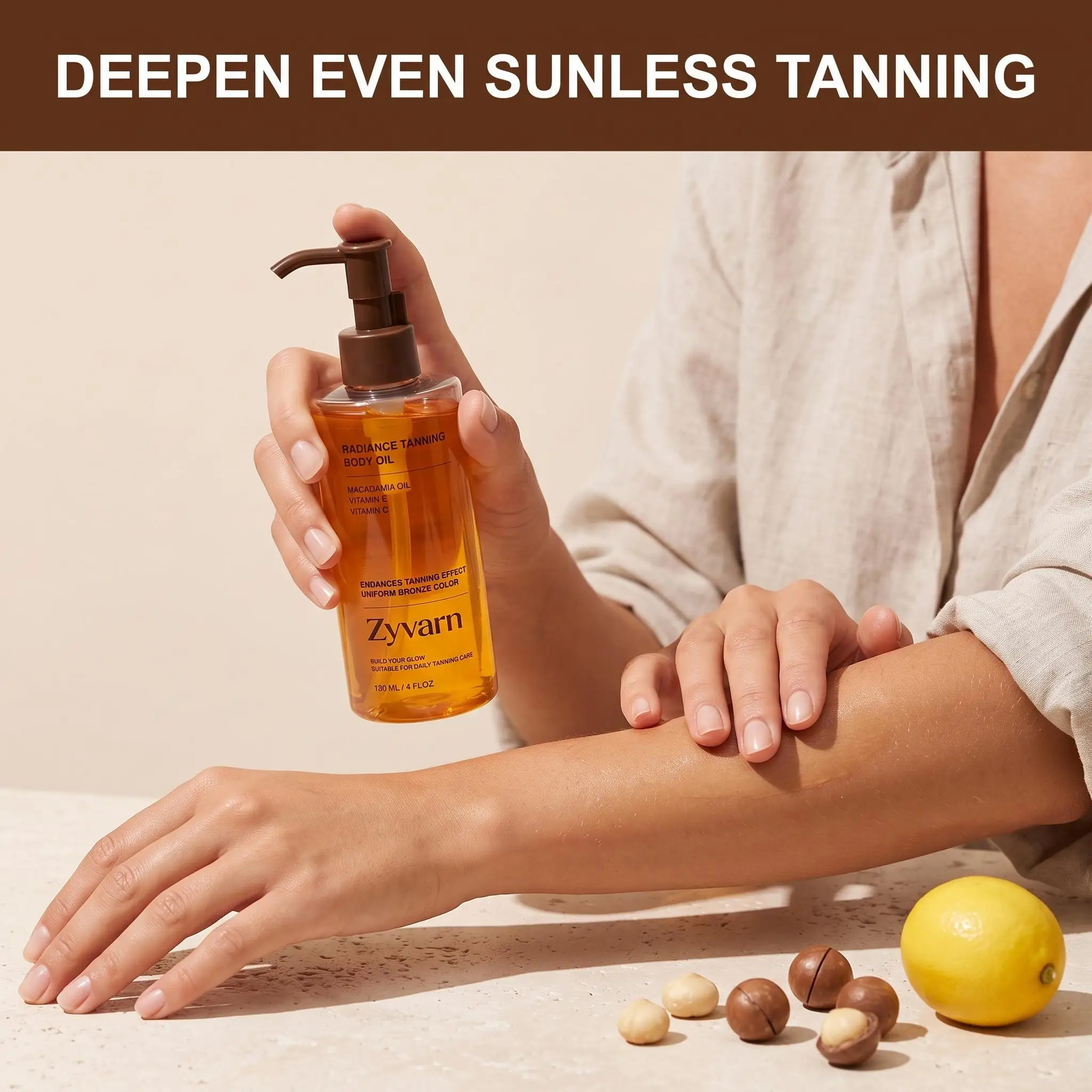 Zyvarn Tanning Body Oil Quick Dry Vitamin E Natural Tanner Summer Outdoor Moisturizing Long Lasting Uniform Bronze Color Enhancer