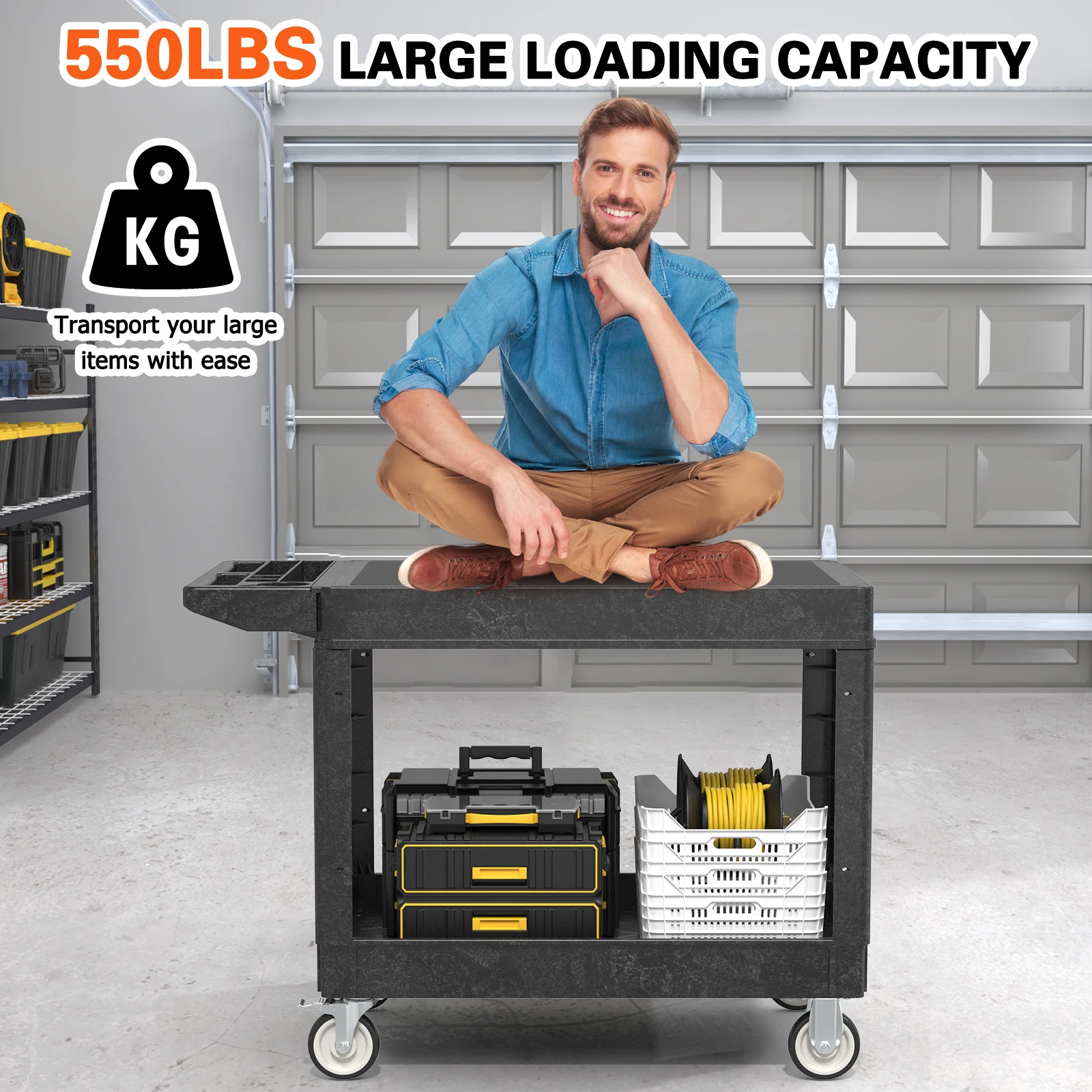 عربة أدوات مسطحة من Kieperi مع عجلات، عربة خدمة دوارة شديدة التحمل للمستودعات #3