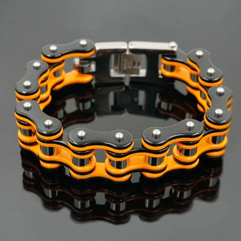 AliExpress Qiaonitu Titanium Stainless Steel Men Women Bicycle Biker Bracelets Orange Black Simple Man Motorcycle Bike Chain Bracelet Bangle Jewelry