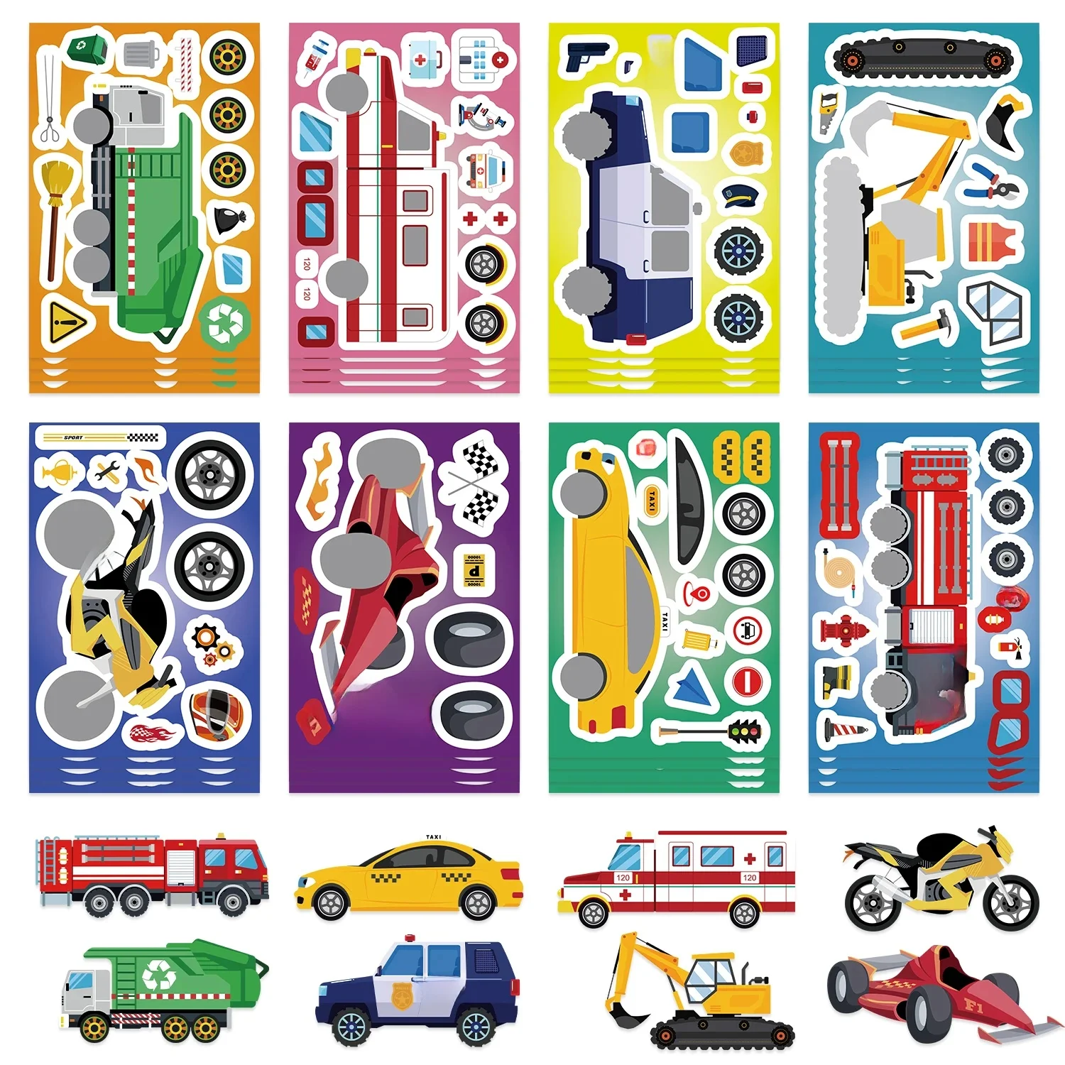32Sheets Car Collage DIY Puzzle Sticker Cool Off-road Vehicle Funny Cartoon Assemble Stickers Toys For Boys Girls Gifts