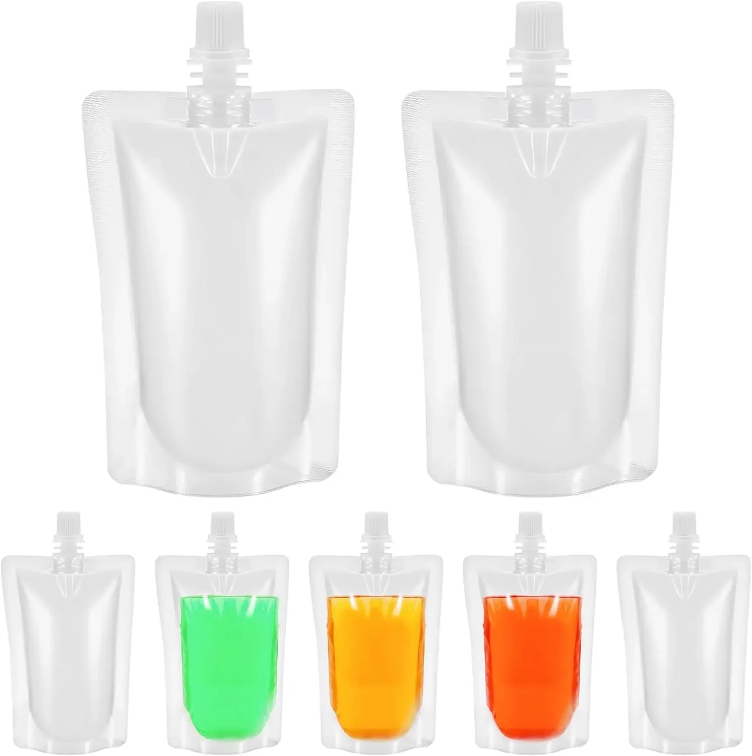 50X 100X Plastikowe Torebki z Dzióbkiem 30/50/100/150/200/300/500ml Stojące na Się Płynne Napoje Mleko Sok Wino Woreczki z Korkiem Puste 100 szt. — 2