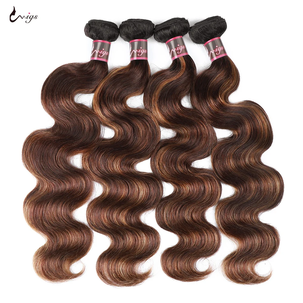 FB 30 Brown Highlight Body Wave Bundles Ombre Colored Human Hair Bundles 1b 4/30 Piano Color Remy Human Hair Weave Extension