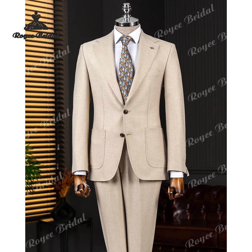 Khaki Two Piece Single Breasted Men's Wedding Suit 2026 Notch Lapel Business Evening Suit Customized trajes para hombre