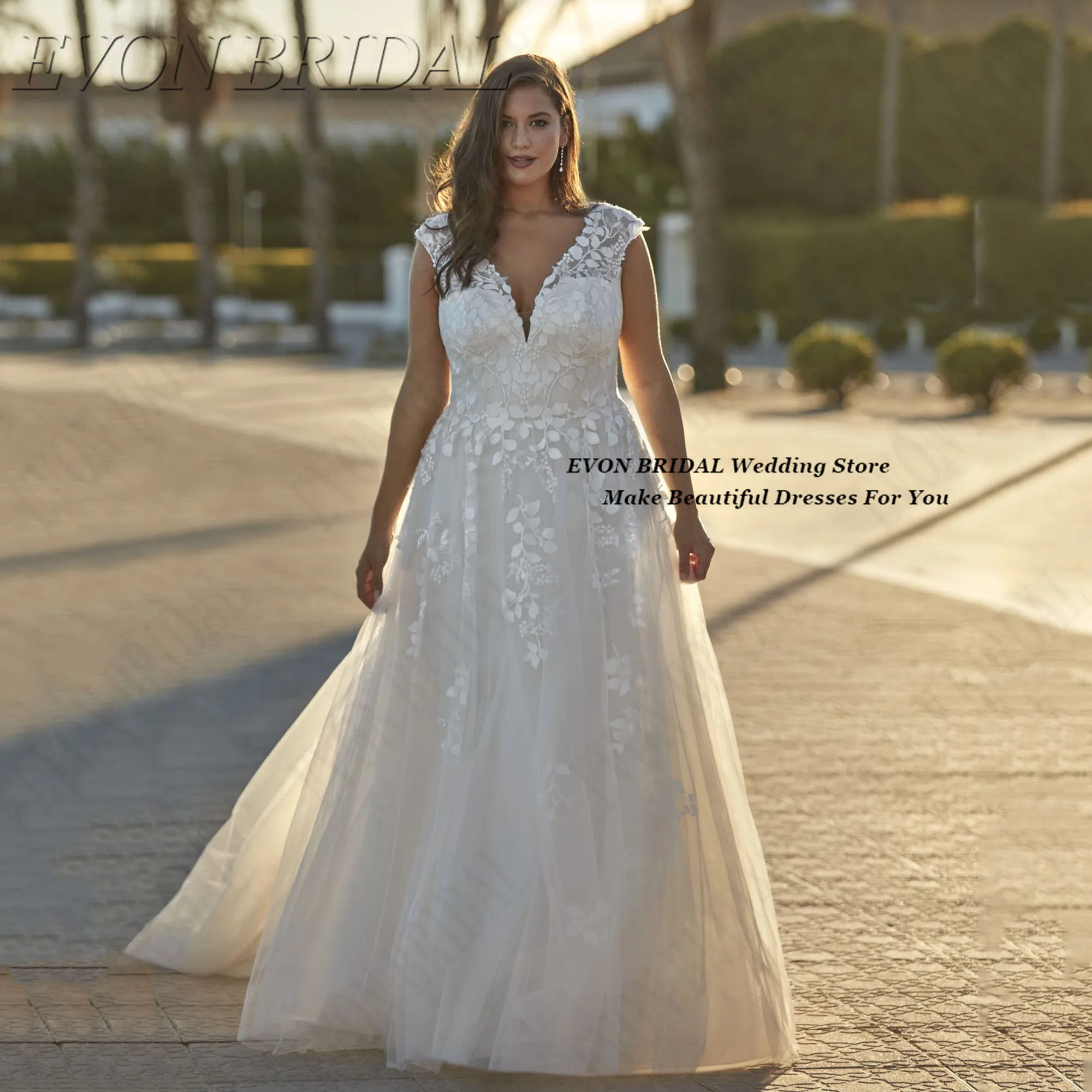 

Leaf Applique Large Sizes Bridal Party Gown Tulle Oversize Wedding Dress Classic Vestidos De Novia Boda EVON BRIDAL Customized