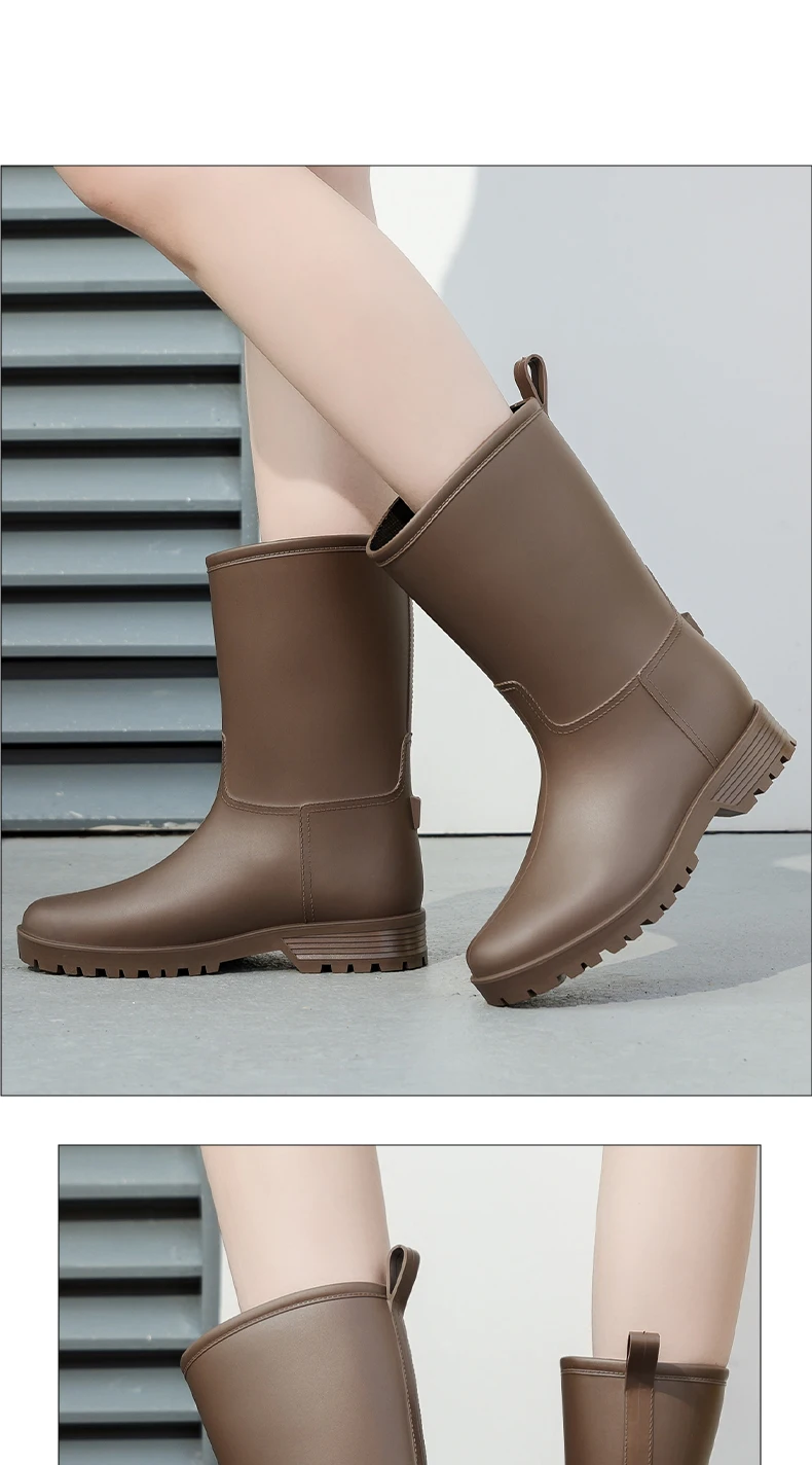 Damen-Regenstiefel mit Leopardenmuster, die bis zur Mitte der Wade reichen und rutschfest sind, einteilige, wasserdichte Gummistiefel aus PVC für den Außenbereich, Wasserschuhe zum Angeln, Regenstiefel für Gartenarbeiten, Wasserschuhe für den Garten. – Detail 20