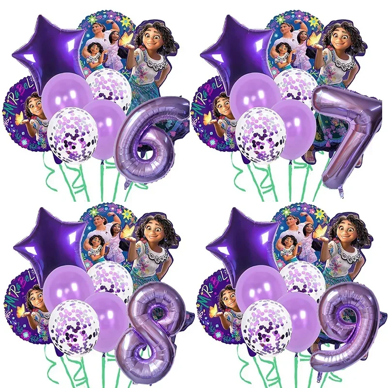 Décor de fête d'anniversaire Disney Encanto Isabella, 9 pièces, ensemble de ballons Mirabel à breloques, ballons numériques, fournitures de fête prénatale pour fille