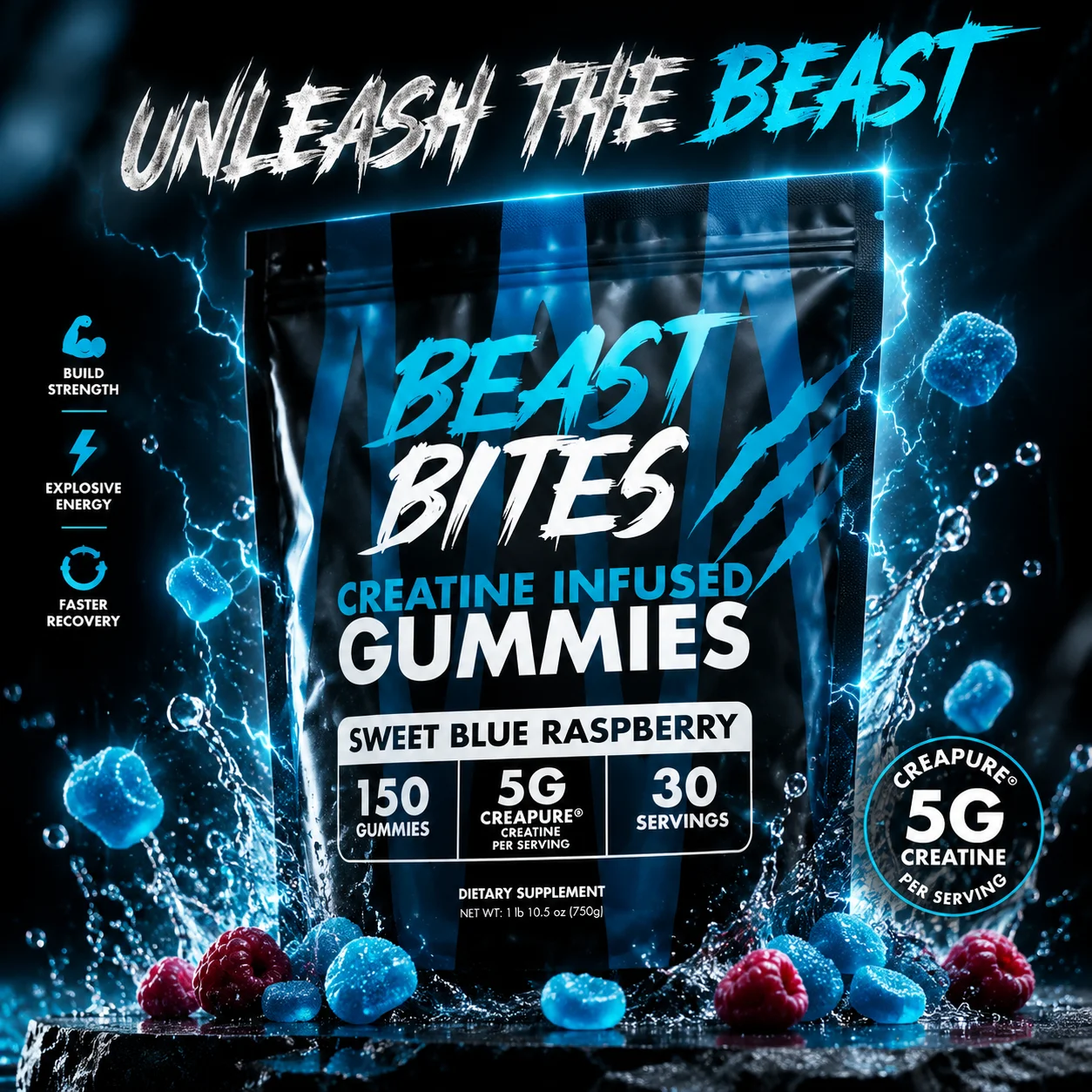 Creatine Gummies for Workout & Energy – Sweet Blue Raspberry