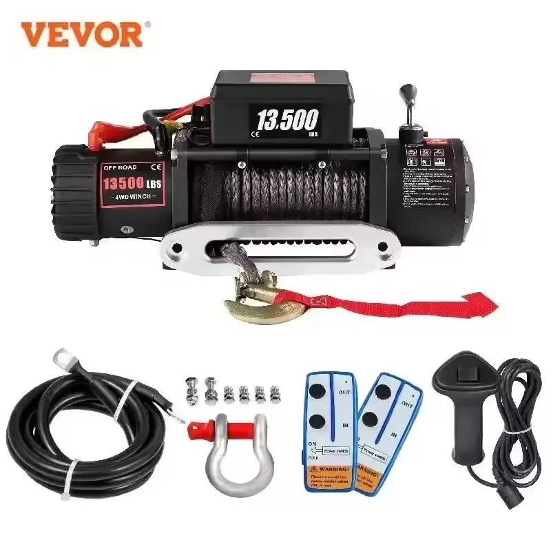 Electric Winch 13500 LBS 12V Synthetic Tow Rope Winch 27M/92FT Lifting Hoist for 4X4 Car Trailer ATV Truck Off Road Boat